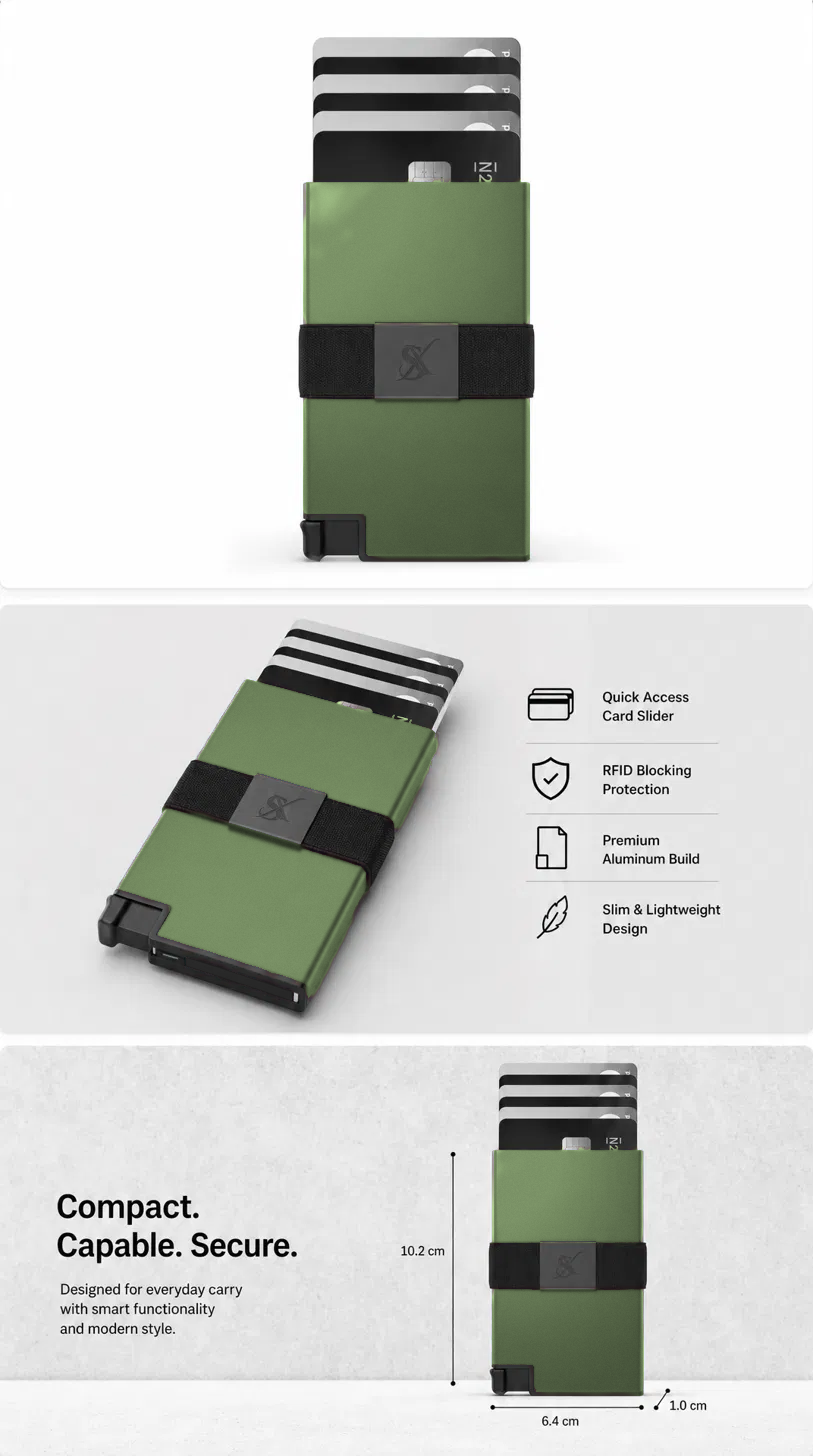 SlimX smart wallet in Green, size and details
