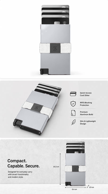 SlimX smart wallet in Silver, size and details 